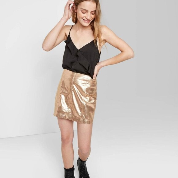 Women's Sleeveless V-Neck Ruffle Front Satin Cami Top - Wild Fable Black M - Picture 3 of 7